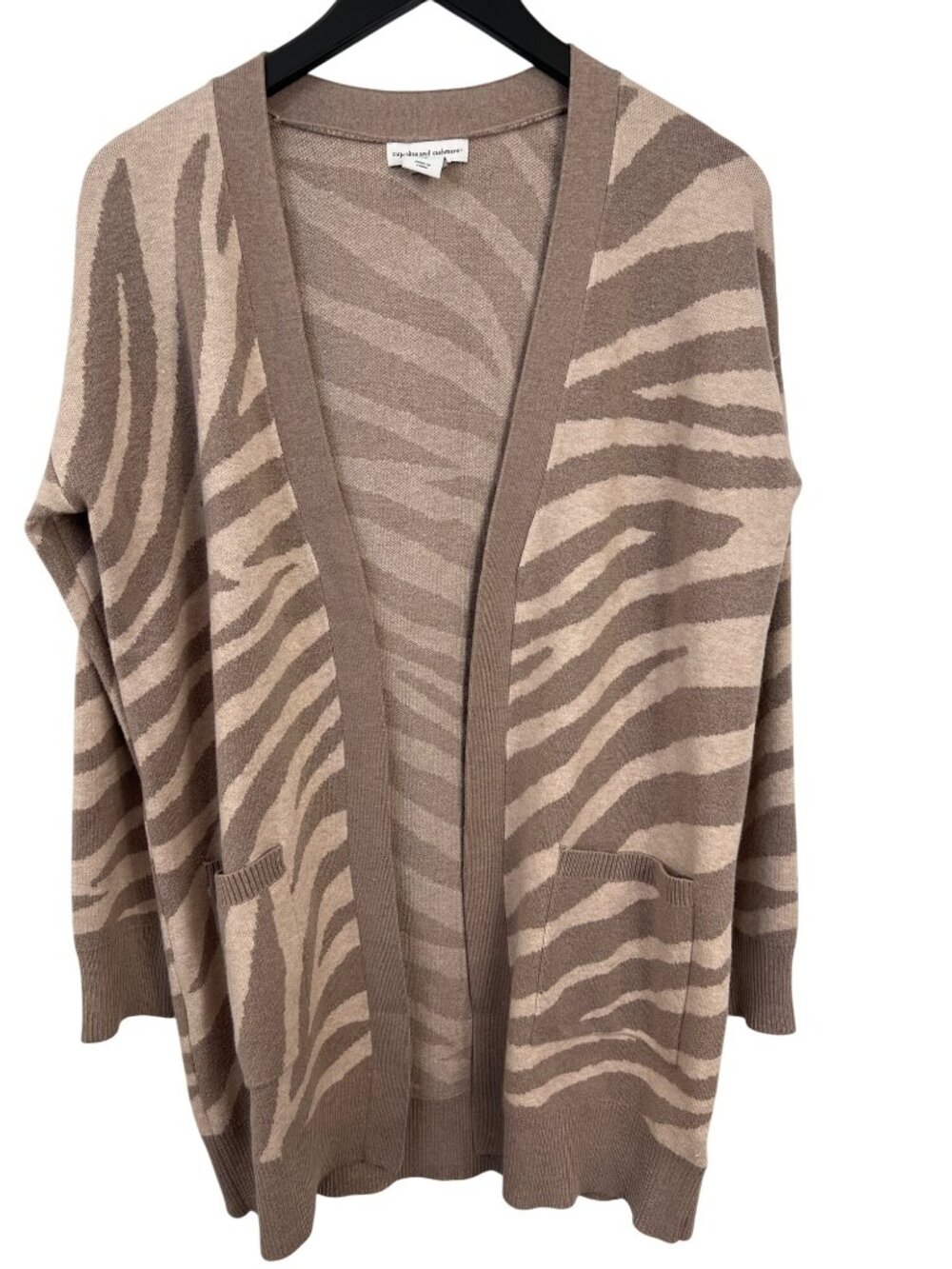 Cupcakes and Cashmere Cardigan Sweater Small Open Front Zebra Print Cozy Knit